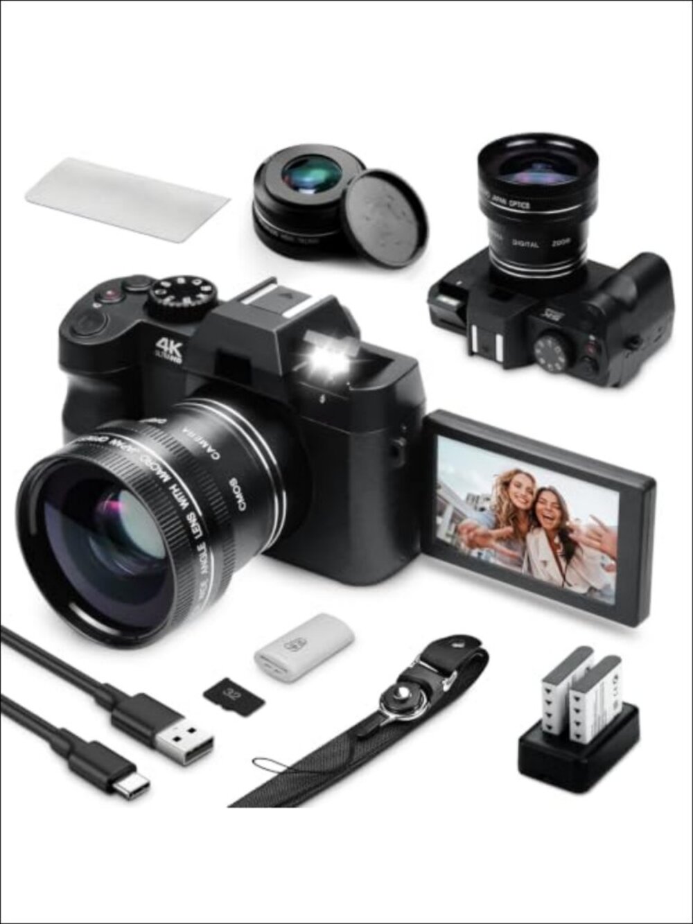 4K Digital Camera 48MP WiFi Auto Focus Vlog YouTube Flip Screen 16X Zoom 32GB